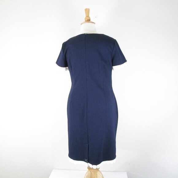 Talbots Plus Size Navy Blue White Lace Trim Short Sleeve Sheath Dress 16 - Picture 8 of 11